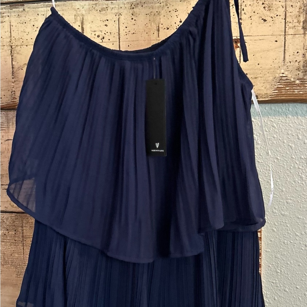 Lulu's Navy Blue One-Shoulder Dress
